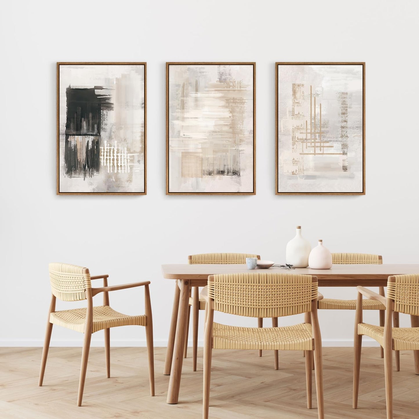 HPINUB Modern Abstract Canvas Wall Art, Set of 3 Framed Art Prints, Black and White Large Wall Painting, 16x24inch Neutral Minimalist Wall Decor for Living Room, Bedroom, Dining Room, Office, Bathroom