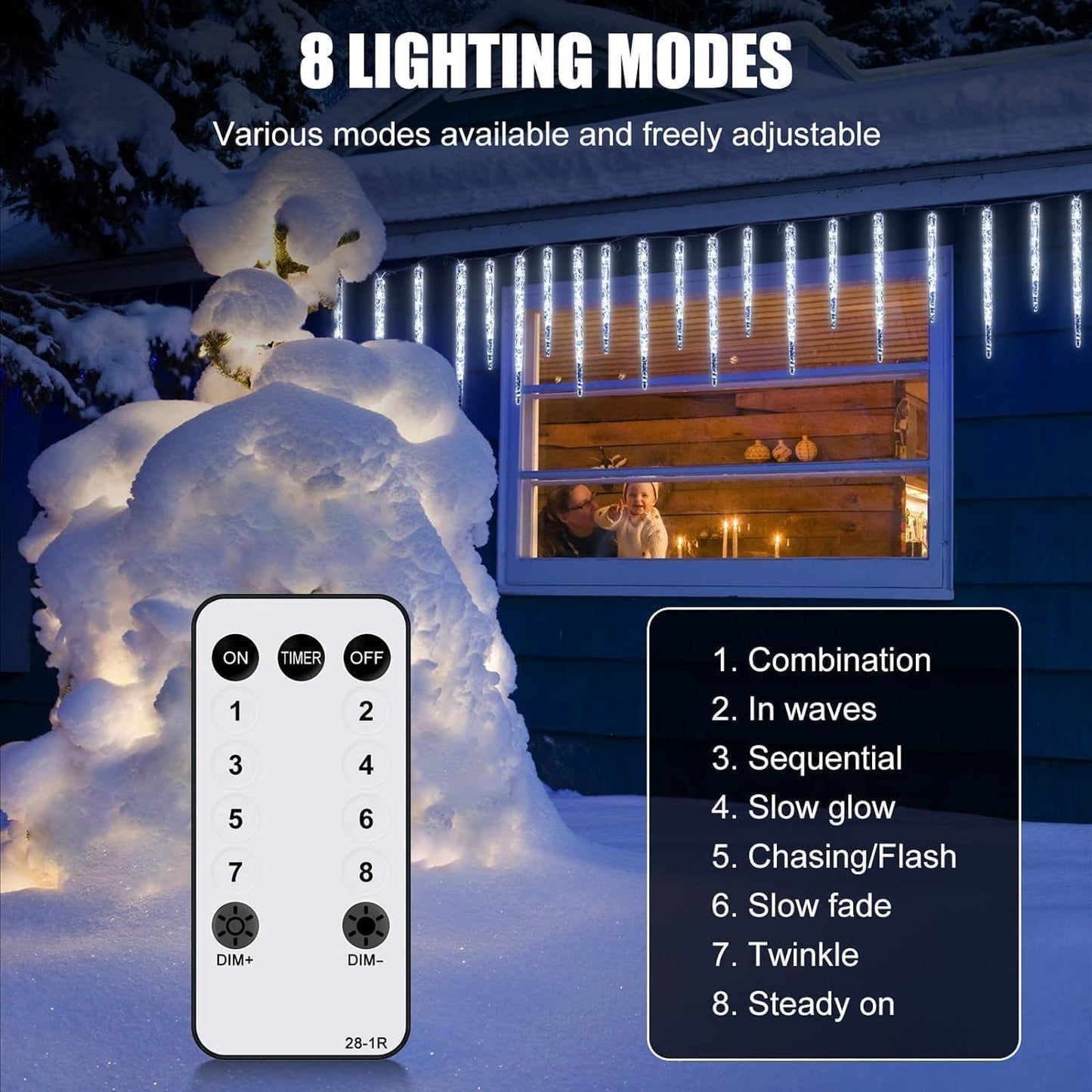 Icicle Lights Outdoor with Remote, 2 Pack Total 40ft 40 Tubes 200 LED Ice Shape String Lights, Connectable Hanging Christmas Decoration Lights for Tree Patio Roof Holiday Decor, Cool White