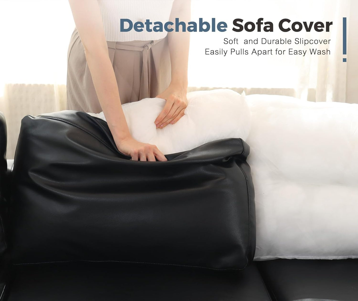 118.5" Faux Leather Modular Sectional Sofa with Storage Seat, Modern 6 Seater Couch Deep Seat with Removable Cover DIY Combination Black