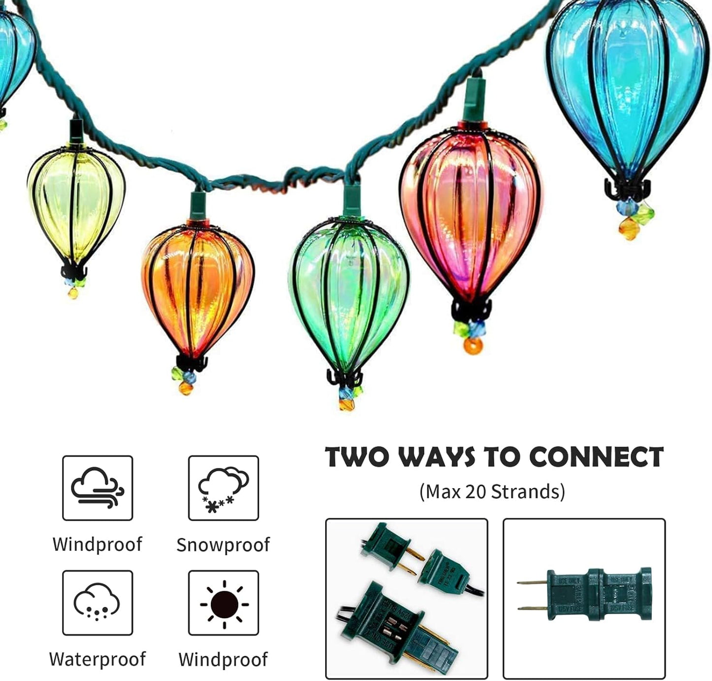 11FT Multicolor String Lights with 10 Bulbs, UL Listed Connectable Waterproof Decorative LED Lights Hanging for Backyard Patio, Indoor/ Outdoor for Christmas Wedding Party Festival Lighting(2pcs)