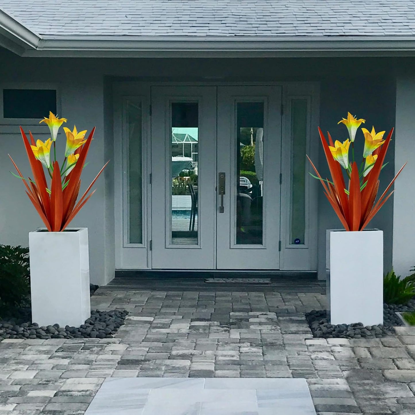 Homight Metal Agave Plant Outdoor Decoration Outdoor Garden Decoration Lily Mexican Yard Art Plant Garden Agave Lily Decorative Garden Gift… (2 Big Yellow Lilies), HM-390-345