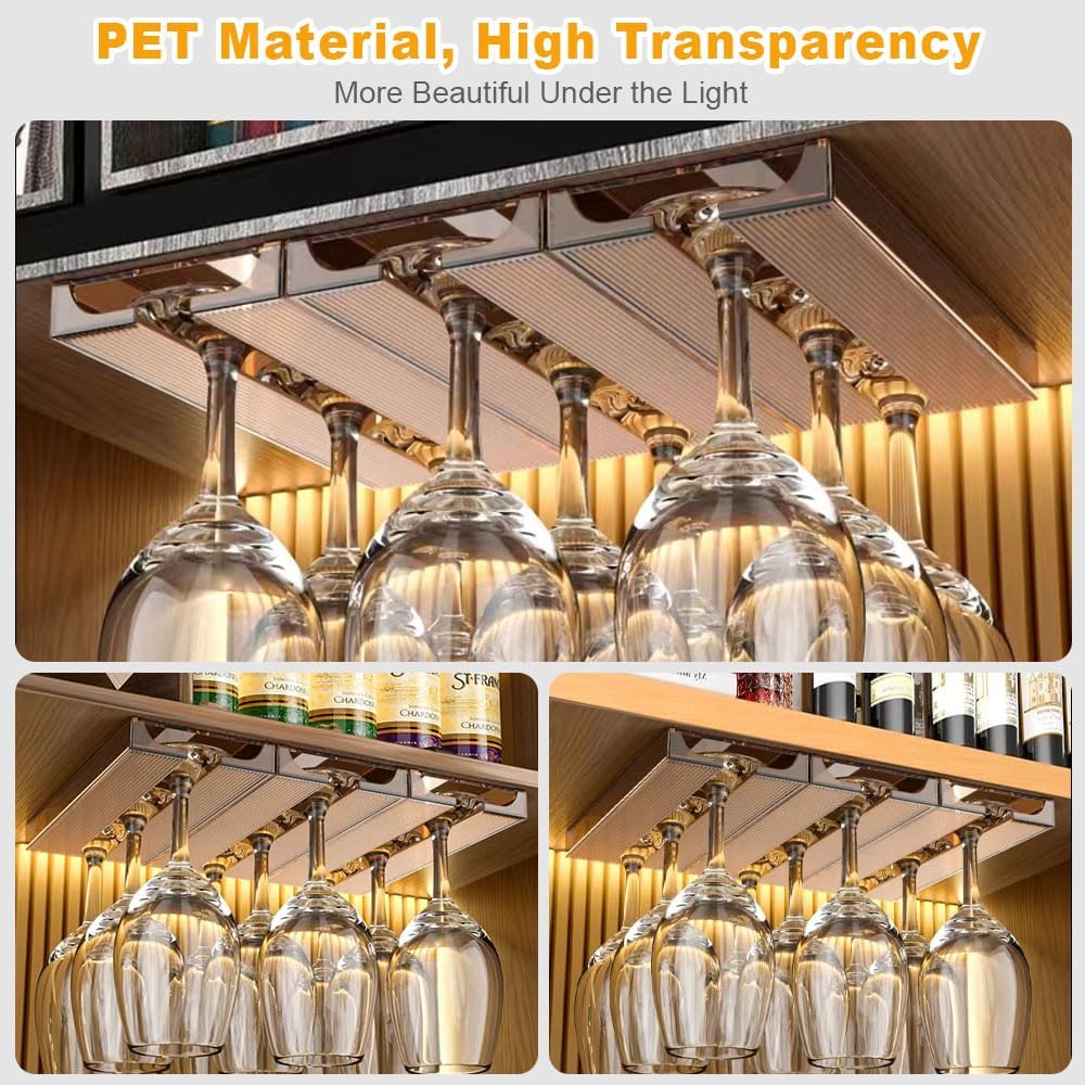 2 Pcs Wine Glass Holder,Stemware Rack Punch-free Hanging Under Cabinet for Bar,Kitchen and Restaurant (Brown)