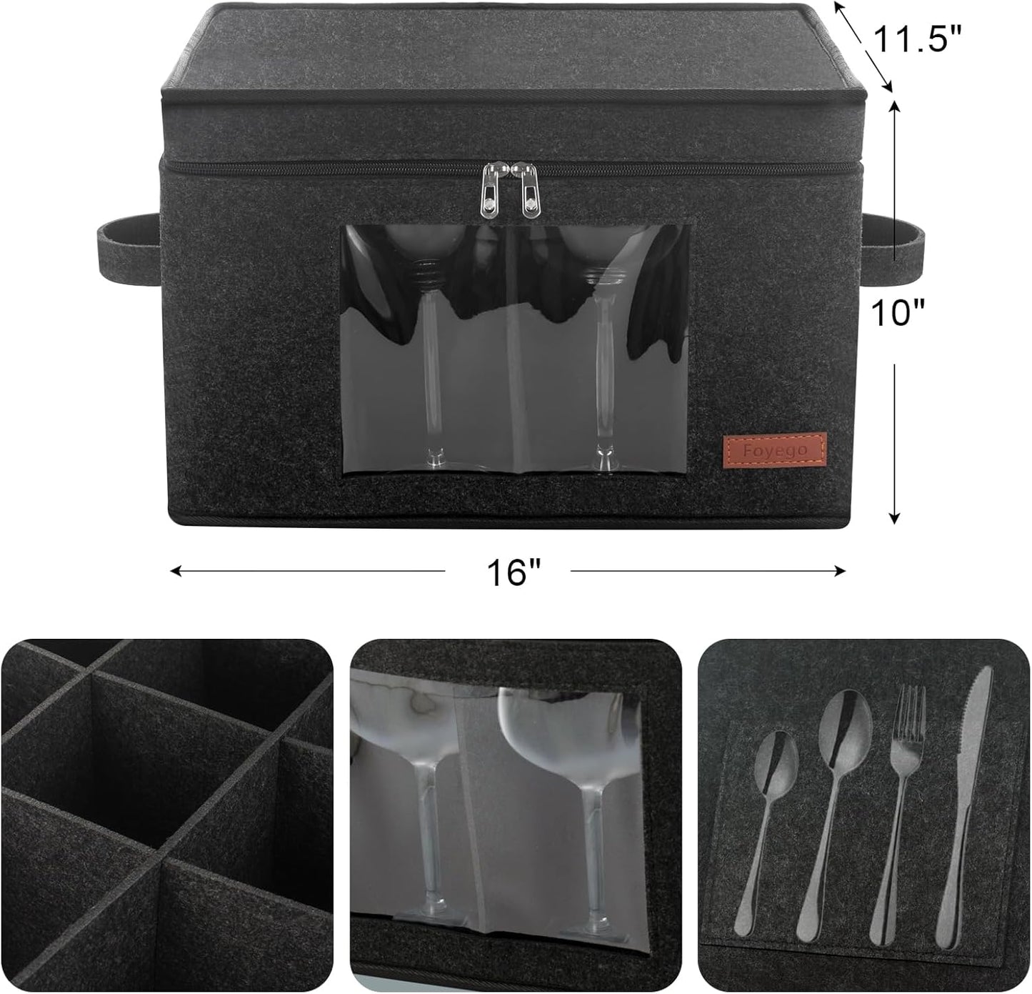 2 Pack Wine Glass Storage Box with Dividers, Stemware Storage Containers for Packing and Moving, China Storage Containers Box for 12 Crystal Glassware, Wine Glasses, Drinkware,Dark Gray