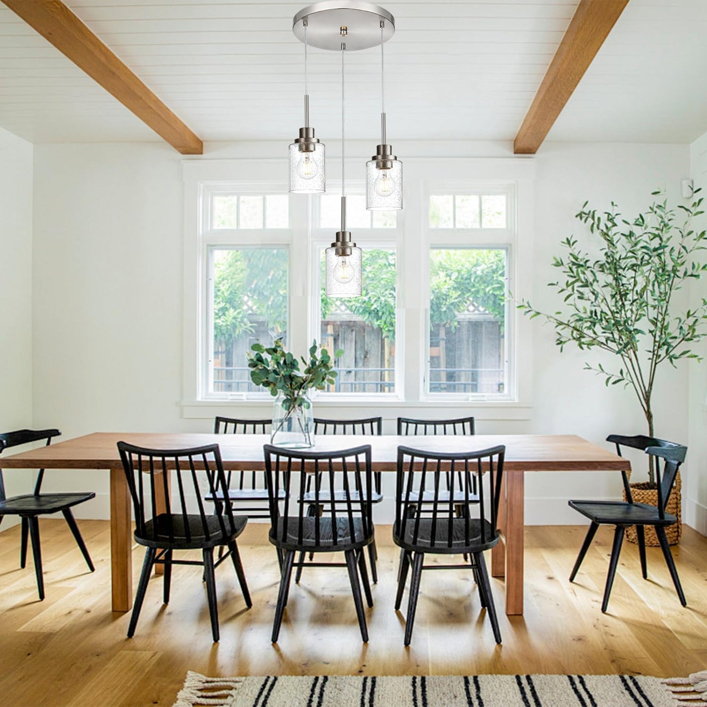 3-Light Contemporary Pendant Lighting with Clear Seeded Glass,Brushed Nickel Dining Room Chandelier Light Fixture Modern Kitchen Island Cluster Hanging Ceiling Pendant Lights for Sink Bar