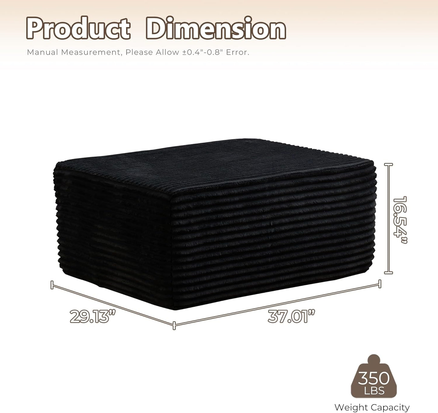 HOOOWOOO Cloud Sectional Couch for Living Room,Modular Sectional Sofa No Assembly,Matching Plush Corduroy Ottoman(Black)