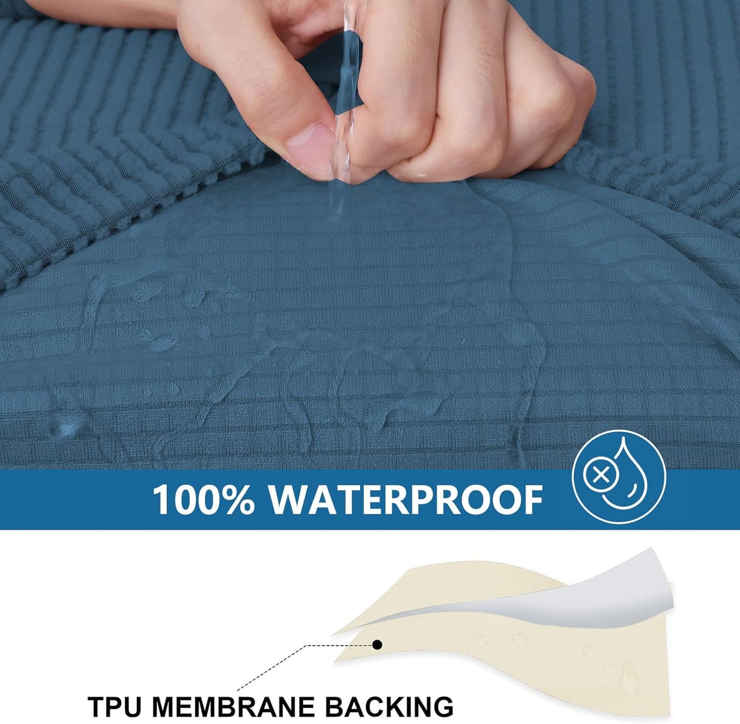 hyha Waterproof Couch Cushion Covers for Pets, Non Slip Sofa Seat Cover for Dogs Washable, Soft Thick Stretch Jacquard Fabric, Sofa Slipcovers with Elastic Bottom (1 Piece for Medium, Blue)