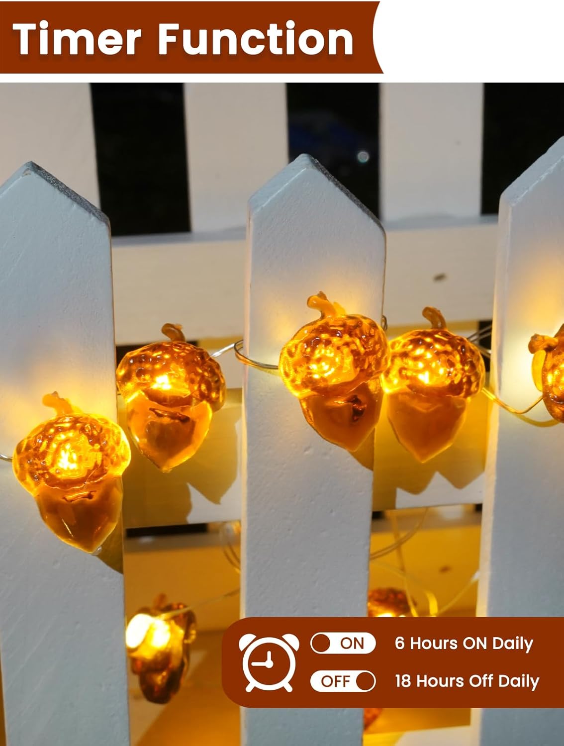 2 Pack 60LED Fall Decoration Acorn String Light Battery Operated, 20FT Fall Lights with Remote, Waterproof 8 Modes Fairy Lights for Autumn Harvest Thanksgiving Halloween Decor