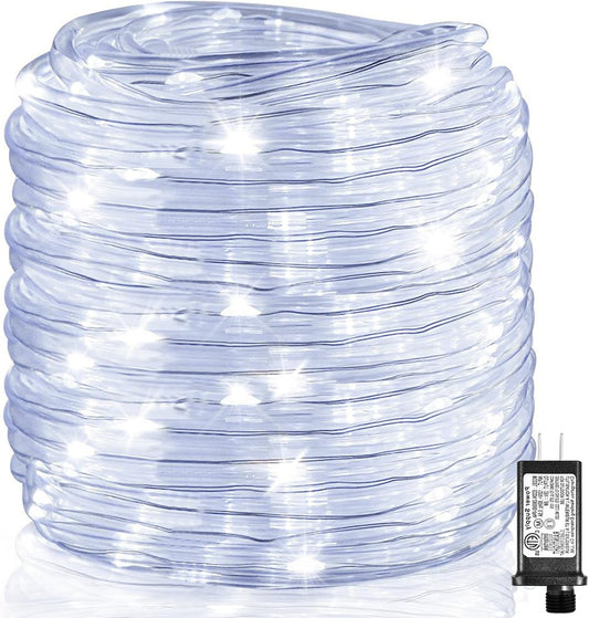 100FT 300 LED Rope Lights Outdoor, Connectable and Flexible Tube Lights with 8 Modes, Waterproof Rope Lighting Indoor for Deck, Garden, Patio, Landscape, Pool, Party Decorations - White