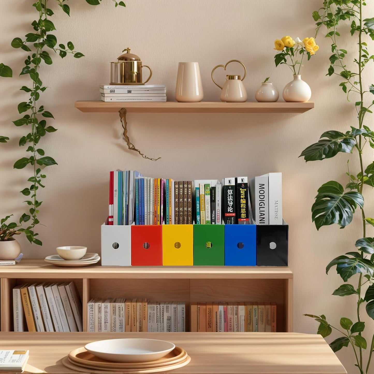 24 Pack Cardboard Magazine File Holder for Desktop ，Blue Book Bins for Classroom Library, Office or Home, Vertical Paper Boxes for Storage with Label(10.6" H x 10.2" L x 3.5" W in)