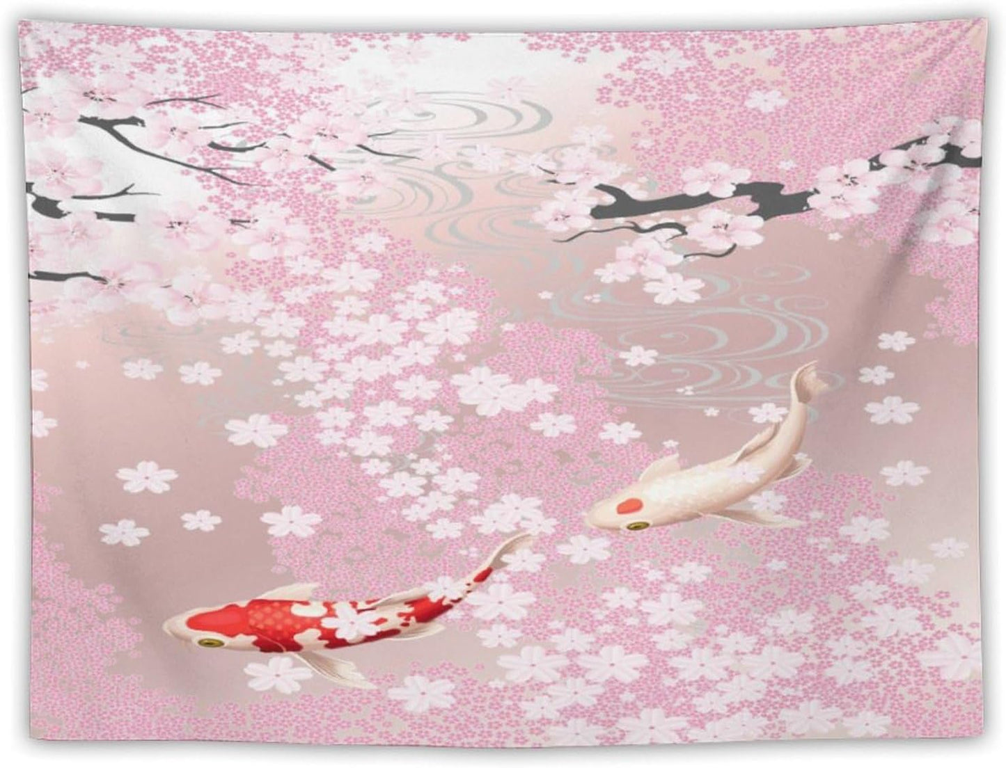 Houselerax Japanese Koi Fish Tapestry, Cherry Blossoms Asian Oriental Pink Flower Branch Koi Fish Carp Tapestries Wall Hanging for Bedroom Living Room Office Decor 60"x50"