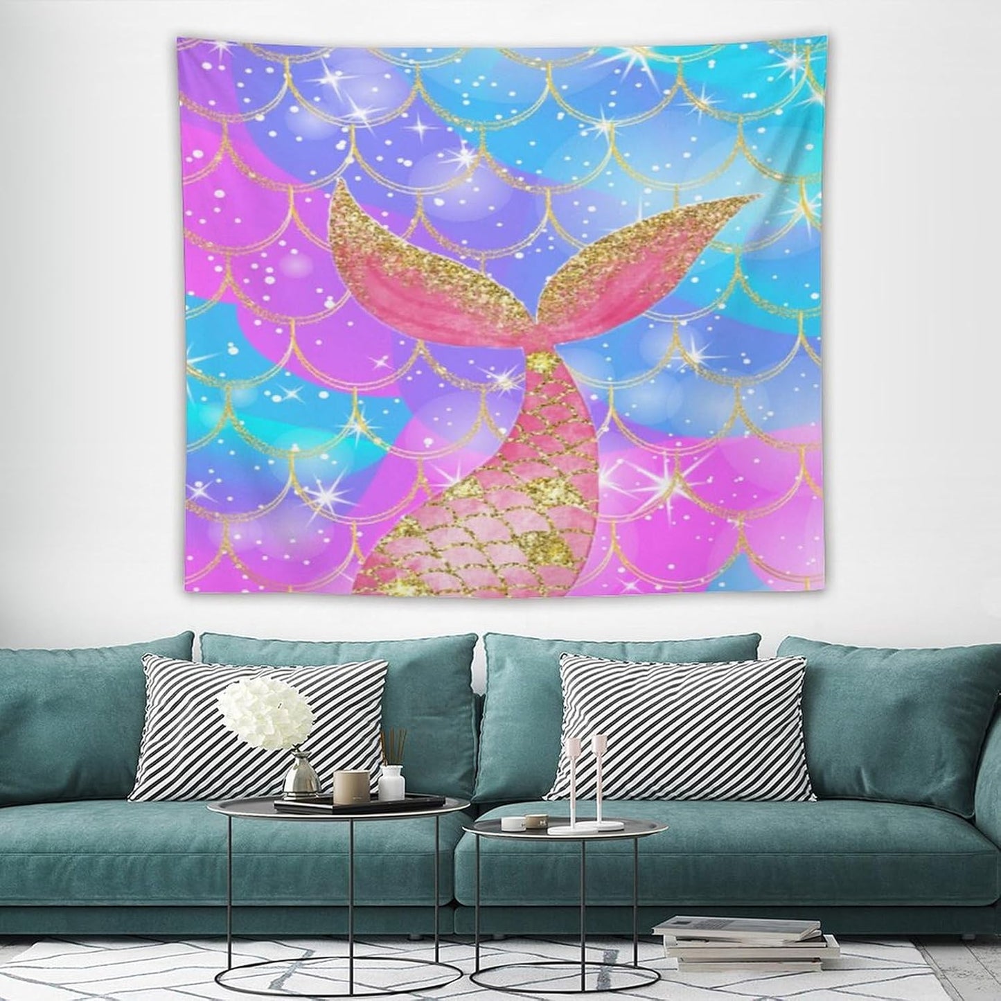 HZOHNAGO Mermaid Scales Tapestry Colorful Shiny Scales Mermaid Tail Pattern Printed Wall Tapestry Wall Hanging for Bedroom Living Room Dorm 60" W x 50" H