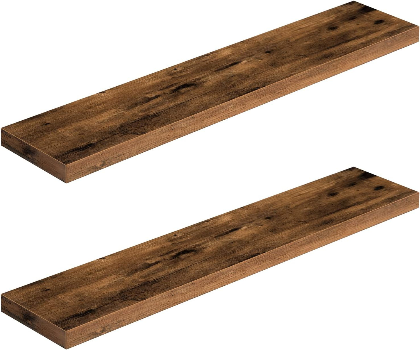 HOOBRO Floating Shelves for Wall, Wall Mounted Shelf Set of 2, 39.4" Hanging Shelf with Invisible Brackets, for Wall Bathroom, Bedroom, Toilet, Kitchen, Livingroom, Office, Rustic Brown BF100BJP201G2
