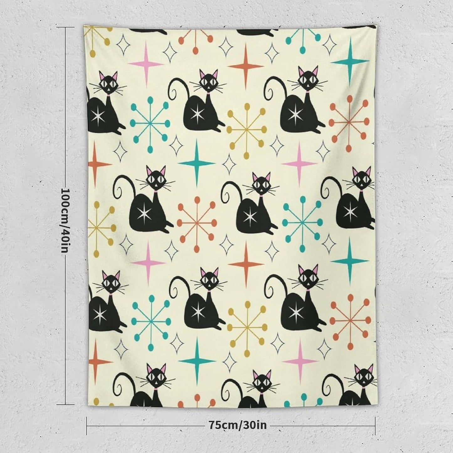 ICMOLYYENLO Abstract Cat Tapestry, Medieval Abstract Atomic Star Cat Vintage Home Wall Hanging Art Tapestry for Bedroom Living Room Dormitory 60x60 Inch