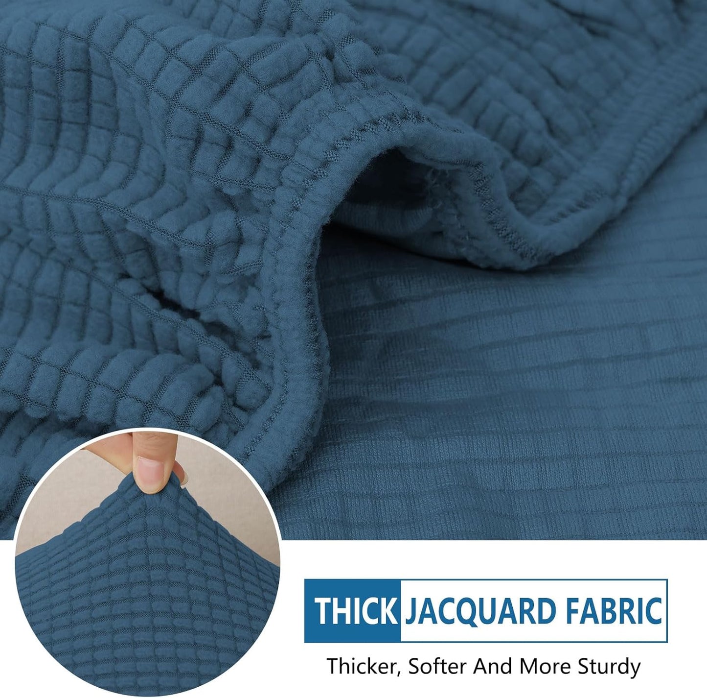 hyha Waterproof Couch Cushion Covers for Pets, Non Slip Sofa Seat Cover for Dogs Washable, Soft Thick Stretch Jacquard Fabric, Sofa Slipcovers with Elastic Bottom (3 Pieces, Blue)