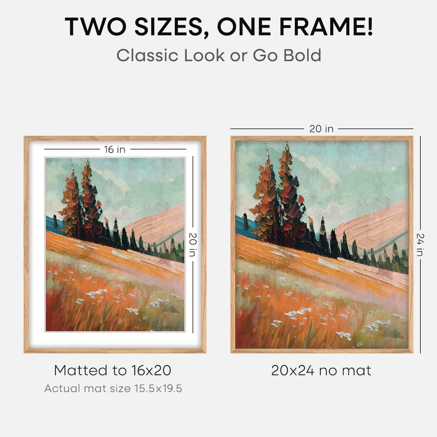 Homeforia 20x24 Picture Frame Wood, High End Natural Oak 20x24 Frame Matted to 16x20 Photo, 20 x 24 Light Wooden Poster Frames with Mat 16 by 20, 24by20 Thin Frames, Tempered Glass, Wall Kit, Set of 1