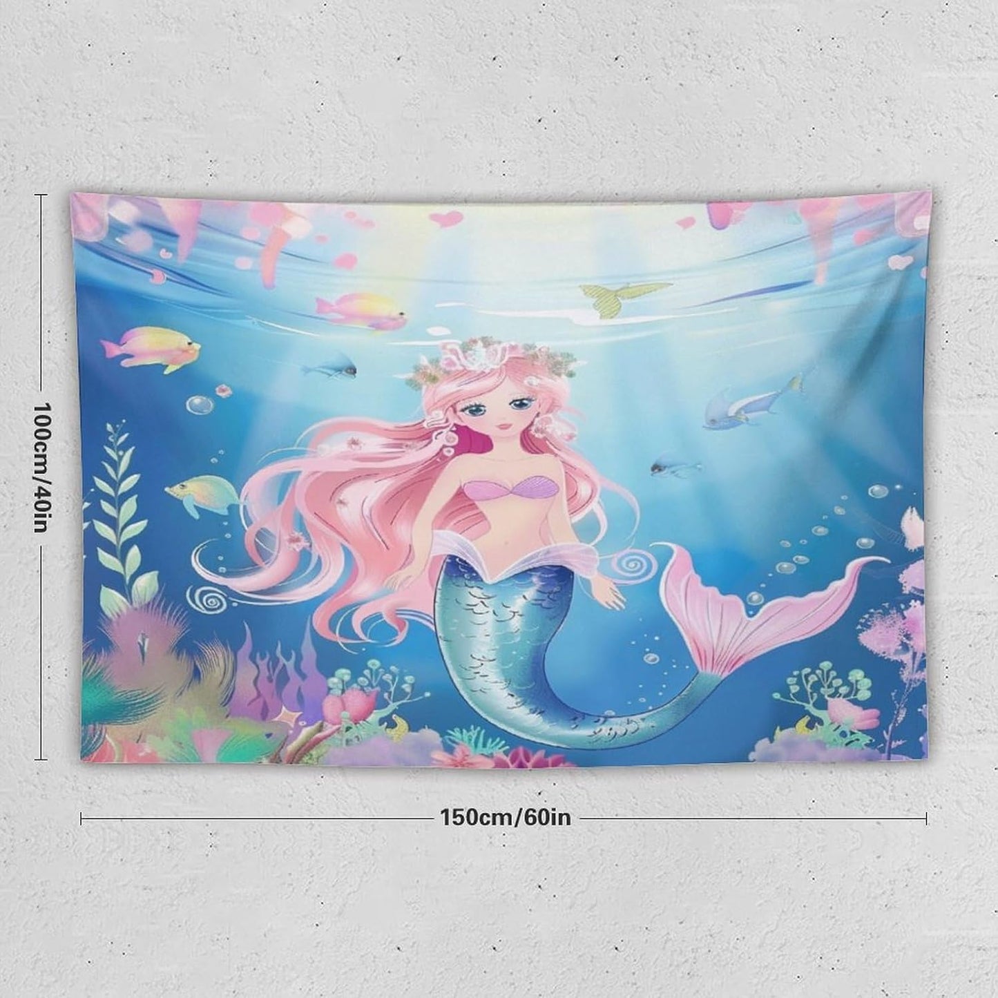 HZOHNAGO Mermaid Girls Tapestry Watercolor Mermaid Princess Pattern Printed Wall Tapestry Wall Hanging for Bedroom Living Room Dorm 60" W x 40" H