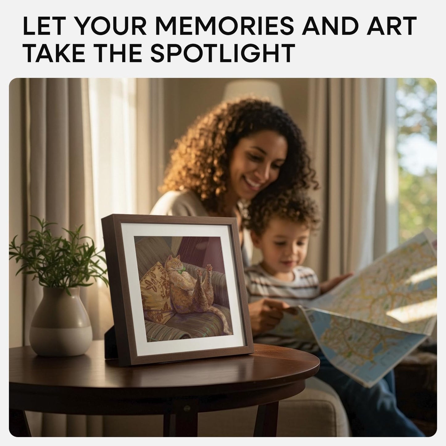 Homeforia 10x10 Picture Frame Brown, High-End Dark Oak 10 x 10 Square Brown Wood Frames with Mat 8 by 8 Photo, 10by10 Wooden Walnut Poster Frame Matted to 8x8 Print, Tempered Glass, Wall Kit, Set of 1