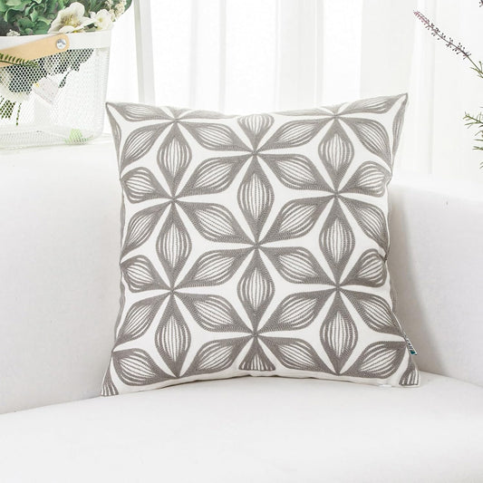 HWY 50 Grey Gray Decorative Throw Pillow Covers 18x18 Inch (1 Piece), Embroidered Cotton Farmhouse Cushion Cover Pillow Case for Sofa Couch Living Room Bed, Fashion Geometric
