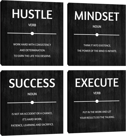 Inspirational office wall art Decor Motivational Office Quotes for Living Room Bedroom Canvas Posters Painting 4 Pieces Wall Art Framed Modern Quotes Artwork Wall Decoration Office Decor 16”X16”X4