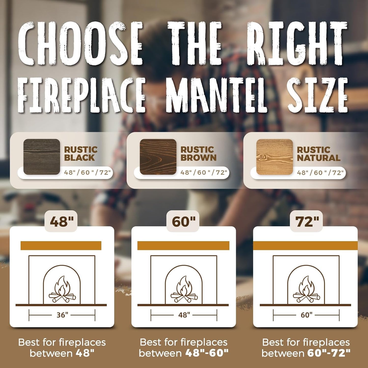 48x8x3 Fireplace Mantel - Handcrafted Hollow Rustic Solid Wood Wall Mounted Floating Shelf with Invisible Heavy Duty Wood Bracket (Weathered Brown)