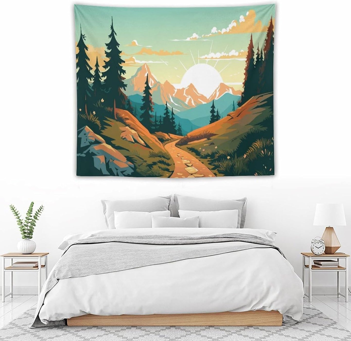 HZOHNAGO Mountain Tapestry Forest Mountain Sunrise Road Pattern Printed Wall Tapestry Wall Hanging for Bedroom Living Room Dorm 60" W x 50" H