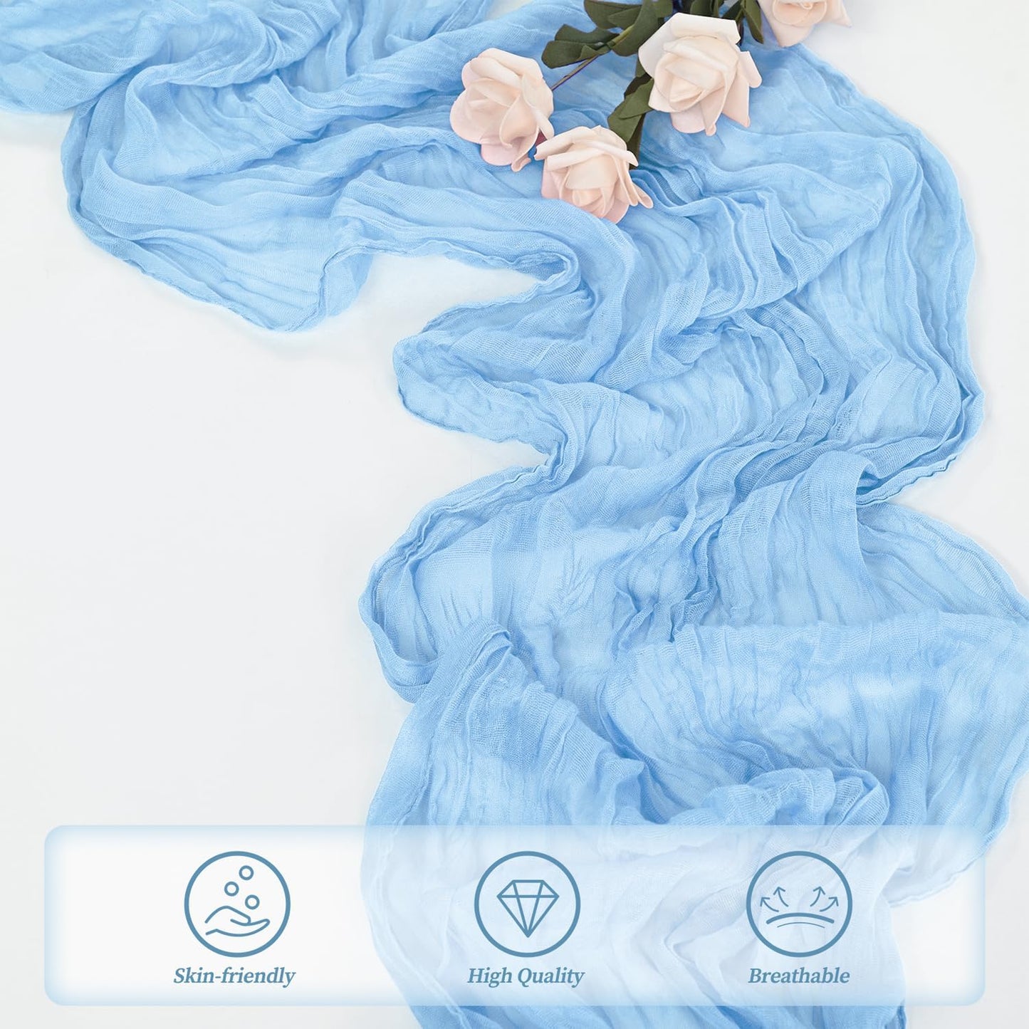 6 Pack Baby Blue Cheesecloth Table Runner 20 x 120 Inch Long Rustic Gauze Cheese Cloth Table Runner for Wedding 10FT Bridal Baby Shower Table Decorations Boho Fabric Sheer Birthday Party Table Decor