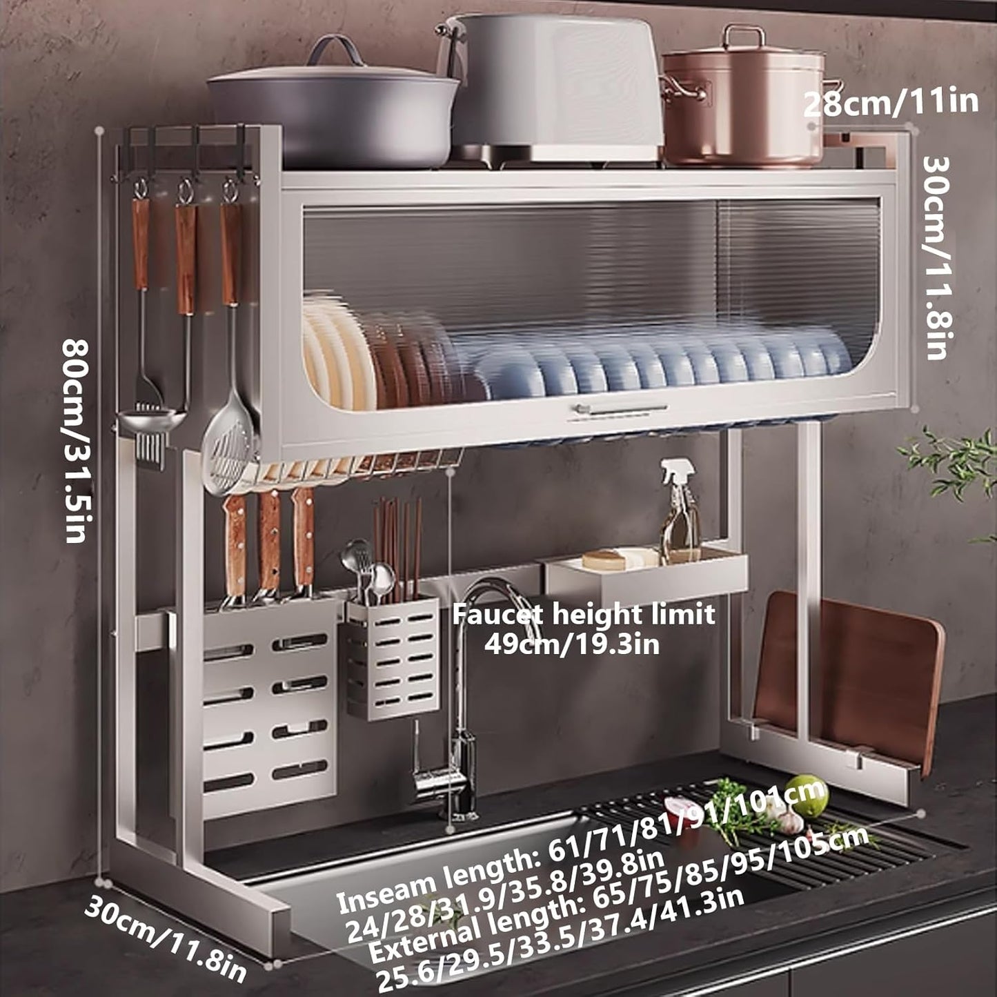 Home Furnishing Dish Rack Over Sink Stainless Steel Over The Sink Dish Drainer Drying Rack Space Kitchen Sink Rack Multifunctional countertop Dish Storage Rack Sink(White,85cm/33.5in)