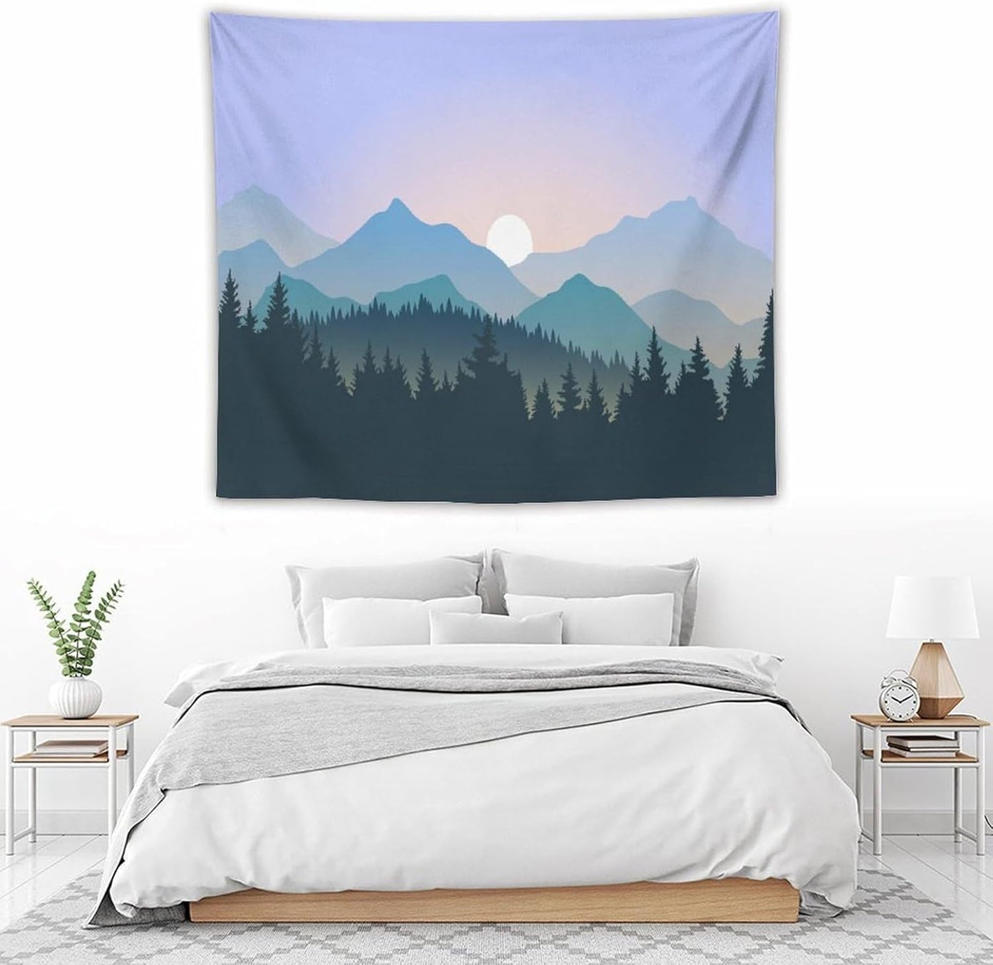 HZOHNAGO Mountain Tapestry Forest Mountain Sunrise Pattern Printed Wall Tapestry Wall Hanging for Bedroom Living Room Dorm 60" W x 50" H