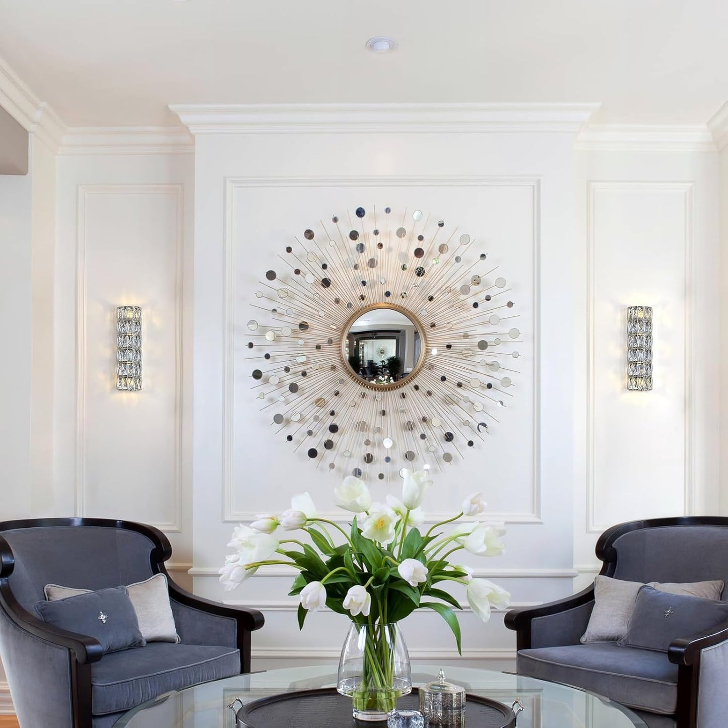 6 Layer Chrome Crystal Wall Sconce, Modern Wall Lamp Light Fixture for Bathroom Vanity, Stairway, Kitchen, Living Room, Bedroom, Hallway