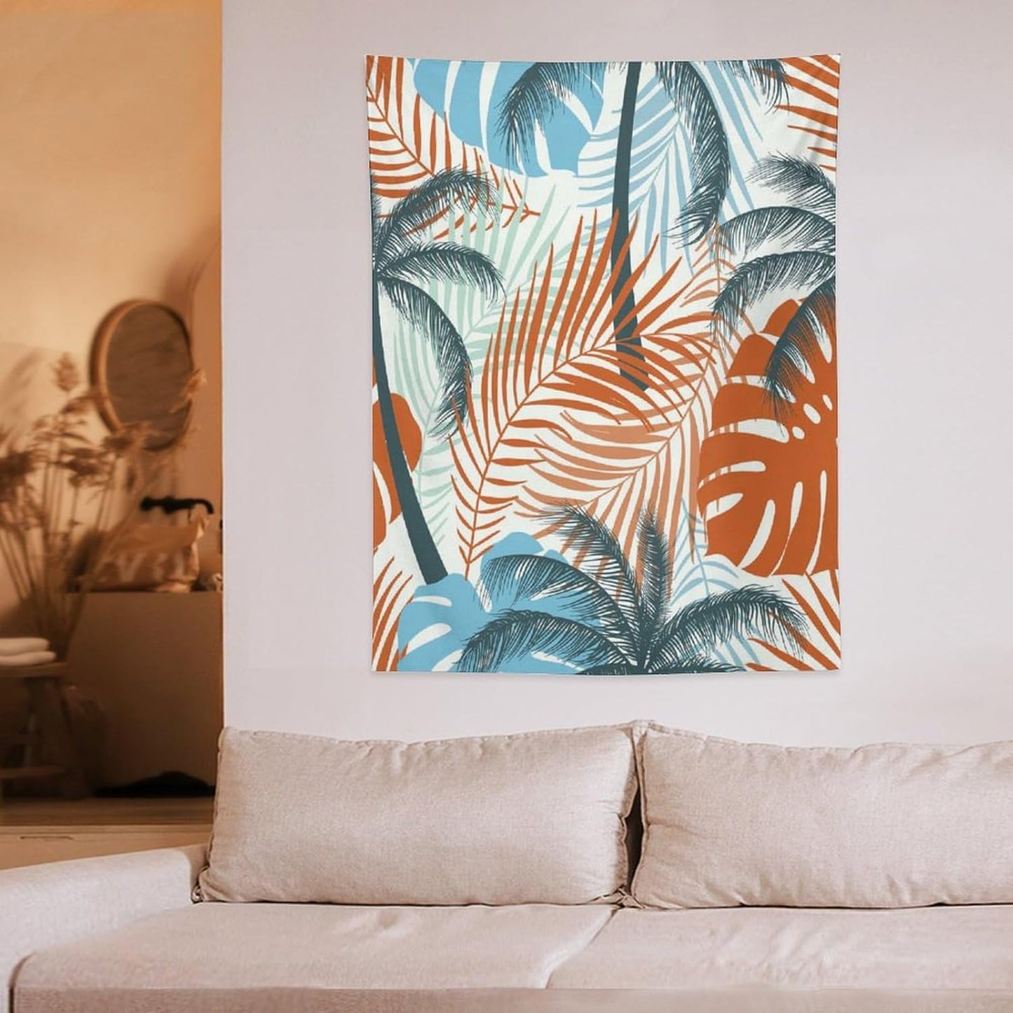 ICMOLYYENLO Palm Leaf Tapestry Wall Hanging, Tropical Leaves Plant Jungle Green Hawaiian Art Home Decor for Guest Bedroom Living Room Dormitory 60x80 Inch