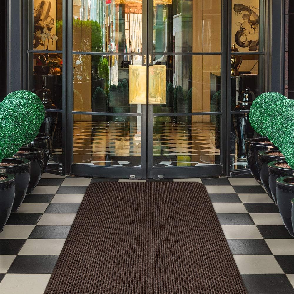 House, Home and More Indoor Outdoor Double-Ribbed Carpet Runner with Skid-Resistant Rubber Backing - Bittersweet Brown - 4 Feet x 20 Feet