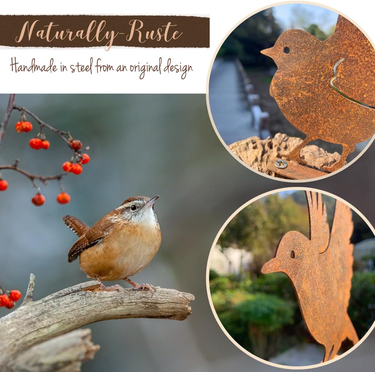 5PCS Rusty Birds Decoration,Outdoor Bird Wall Decor,Metal Birds Yard Decor, Metal Birds Craft Statue Ornaments - Garden Sculptures and Yard Art, Fence Decorations Outdoor,Rustic Garden Decor