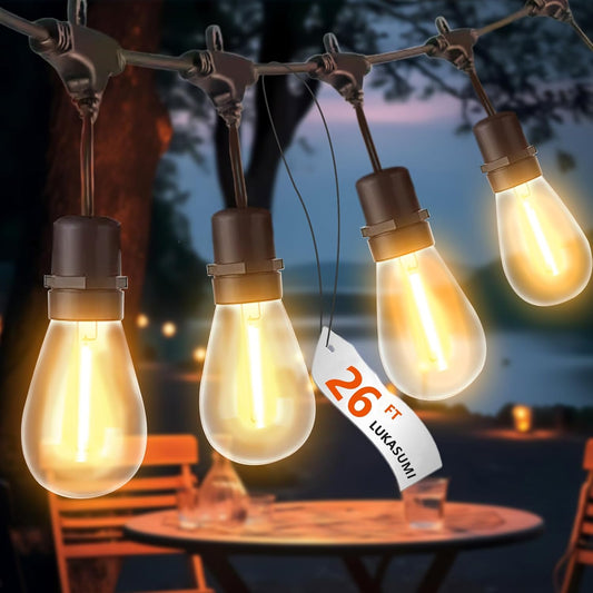26 Ft LED Outdoor String Lights, Connectable Patio with 8Pcs Waterproof Vintage Edison Bulbs for Backyard, Balcony, Bistro Camping Outdoor Lighting
