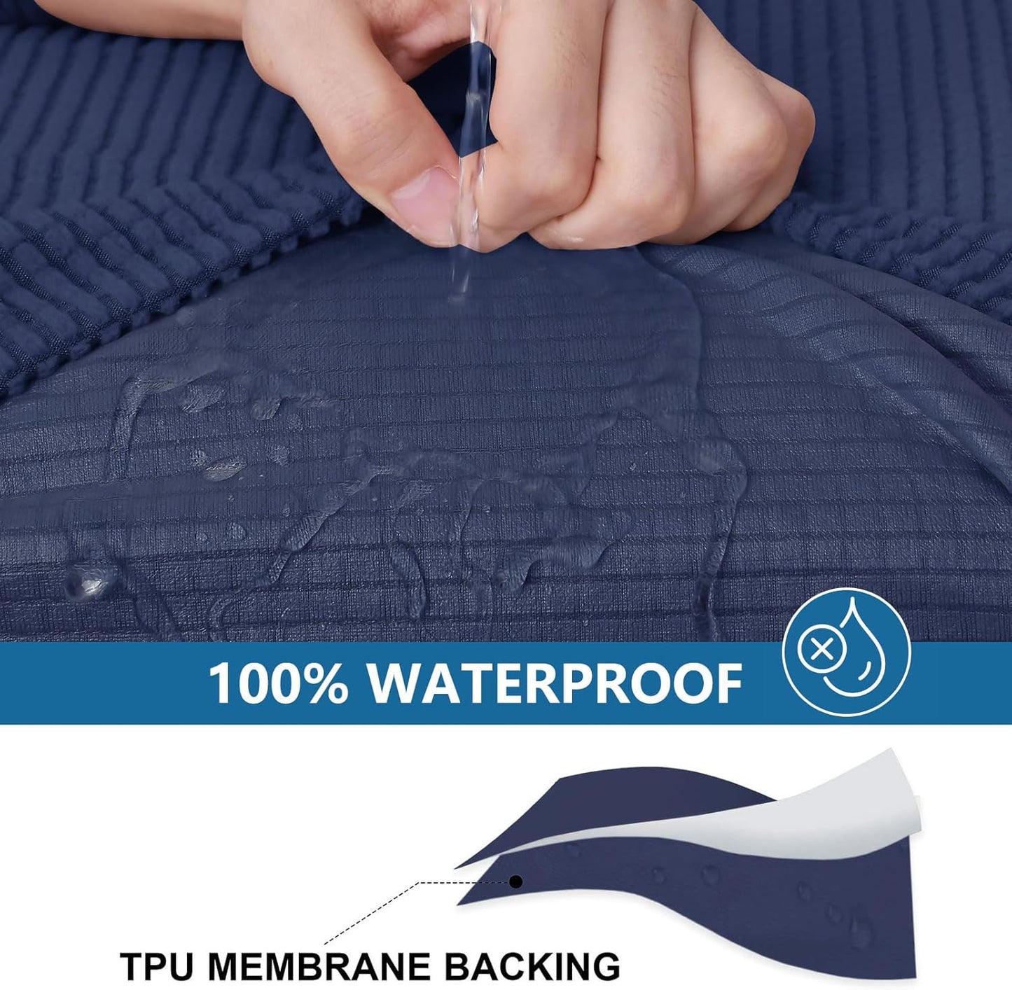 hyha Waterproof Couch Cushion Covers for Pets, Non Slip Sofa Seat Cover for Dogs Washable, Soft Thick Stretch Jacquard Fabric, Sofa Slipcovers with Elastic Bottom (1 Piece for Medium, Navy)