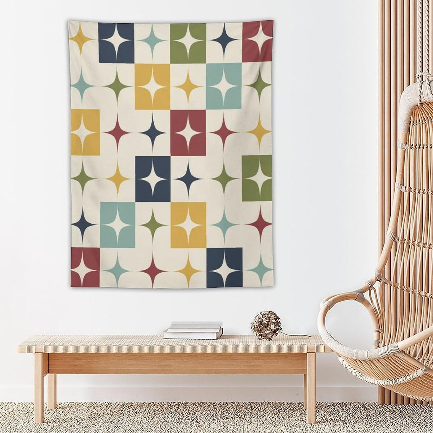 ICMOLYYENLO Boho Medieval Cat Tapestry, Abstract Atomic Starburst Geometric Aesthetic Art Wall Hanging For Bedroom Living Room Dormitory 60x80 Inches