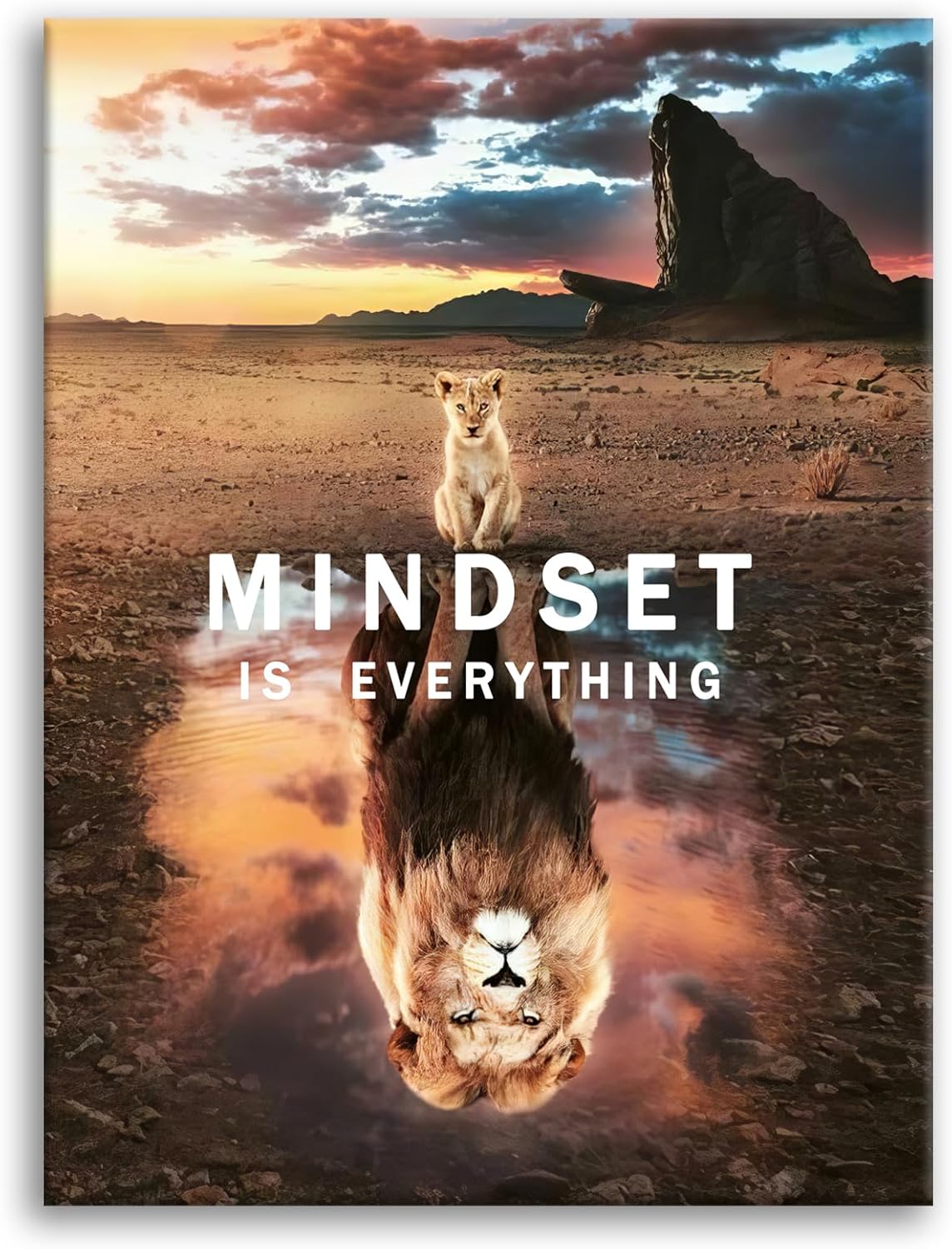 Inspirational Canvas Wall Art Mindset is Everything Motivation Pictures Painting Modern Motivational Lion Posters Prints Artwork Decor Office Home Living Room Framed Ready to Hang[30" W X 40" H]