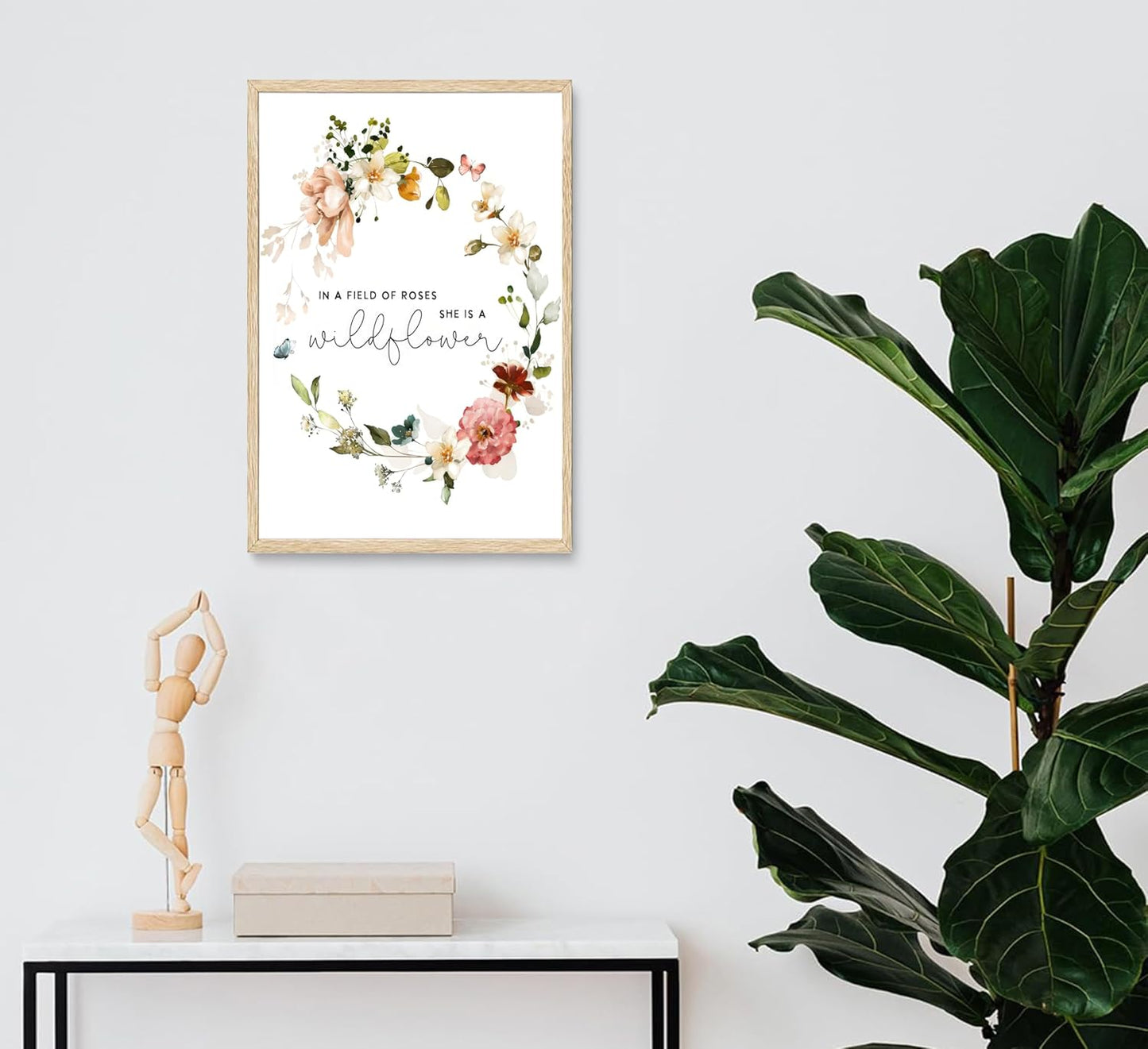 3Pcs Pink Flowers Canvas Wall Art In A Field Of Roses She Is A Wildflower Painting Picture Decor Watercolor Wreath Poster Print Artwork for Nursery living room Girls Room Home Decoration Unframed