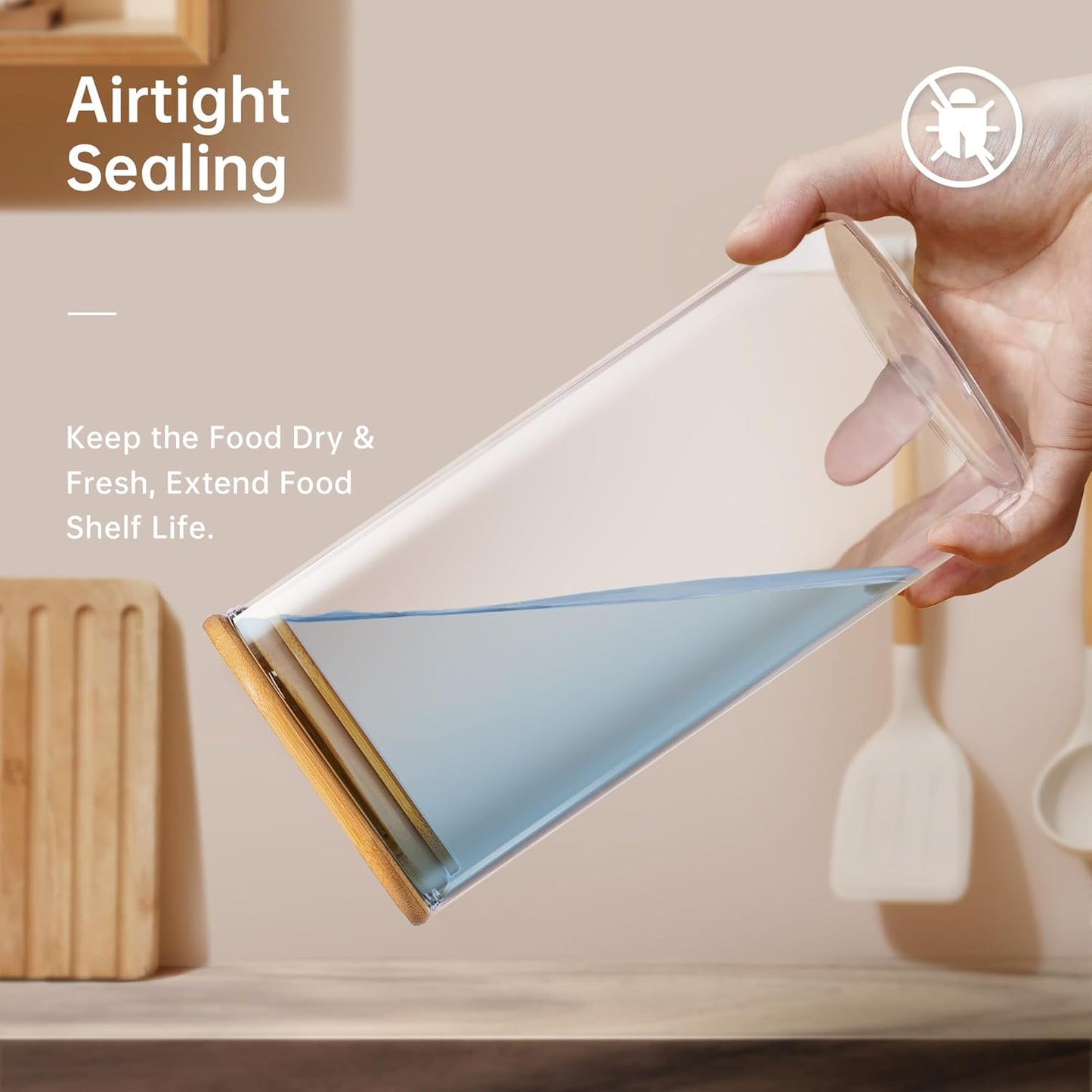 57oz - 3 Pack Square Glass Jars with Bamboo Lids, Glass Food Storage Containers with Airtight Lids for Kitchen, Air Tight Pantry Storage Containers for Cereal, Pasta, Rice, Sugar, Coffee, Spice