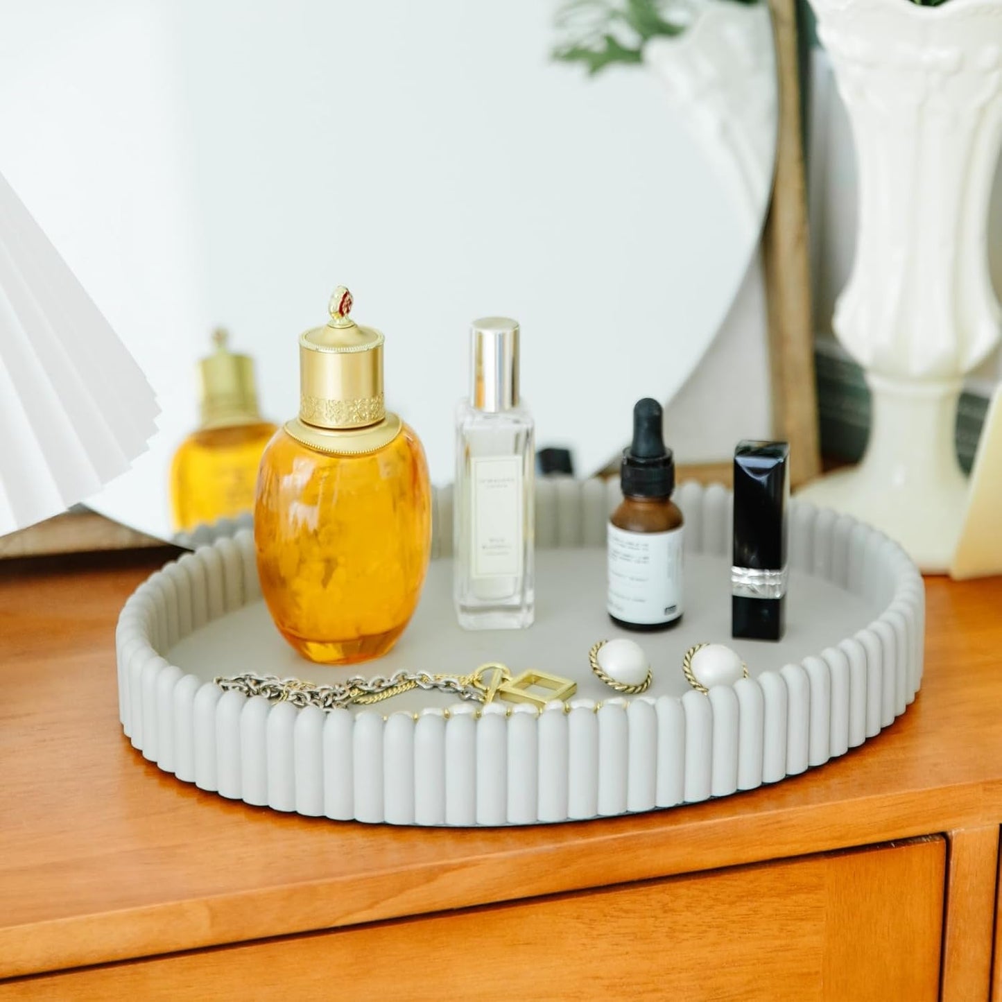 11.8in Decorative Tray for Coffee Table Decor- Modern Oval Concrete Tray for Home Decor- Minimalist Handcrafted Centerpieces Tray for Living Room, Kitchen Dining Table, Entryway (Gray)