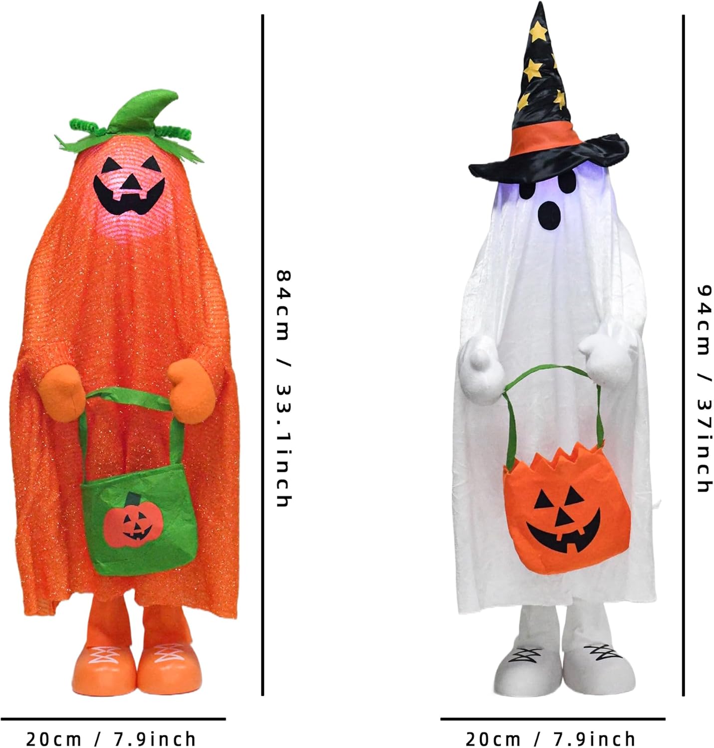 37" Front Porch Light up Halloween Ghost Figure Décor, Kit Standing Trick or Treat Indoor and Outdoor Decorations-Start