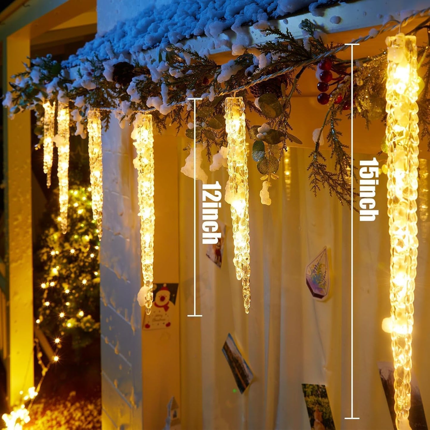 Icicle Lights for Outside, 2 Pack Total 40ft 40 Tubes 200 LED Ice Shape String Lights, Connectable Hanging Christmas Decoration Lights for Tree Patio Roof Holiday Decor, Warm White