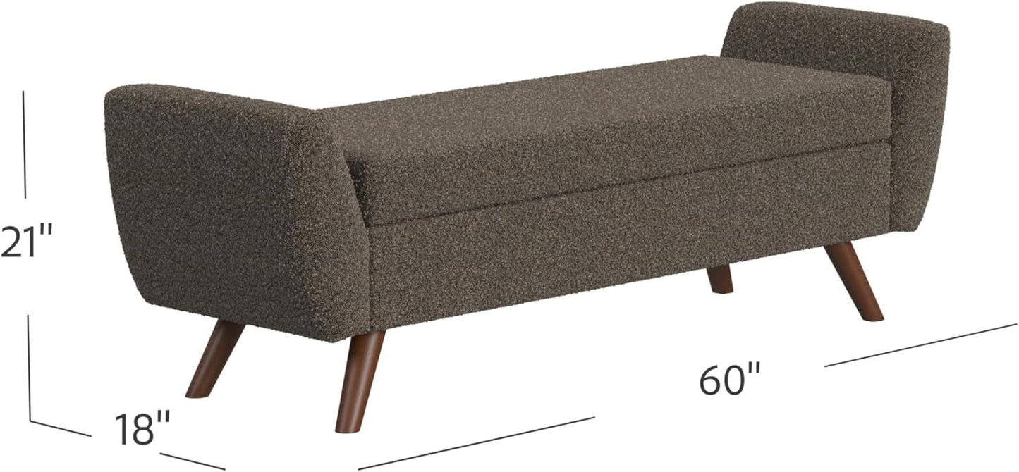 HomePop Modern Storage Bench with Wood Legs Home Décor|Bench with Storage for Living Room & Bedroom - Dark Brown Boucle