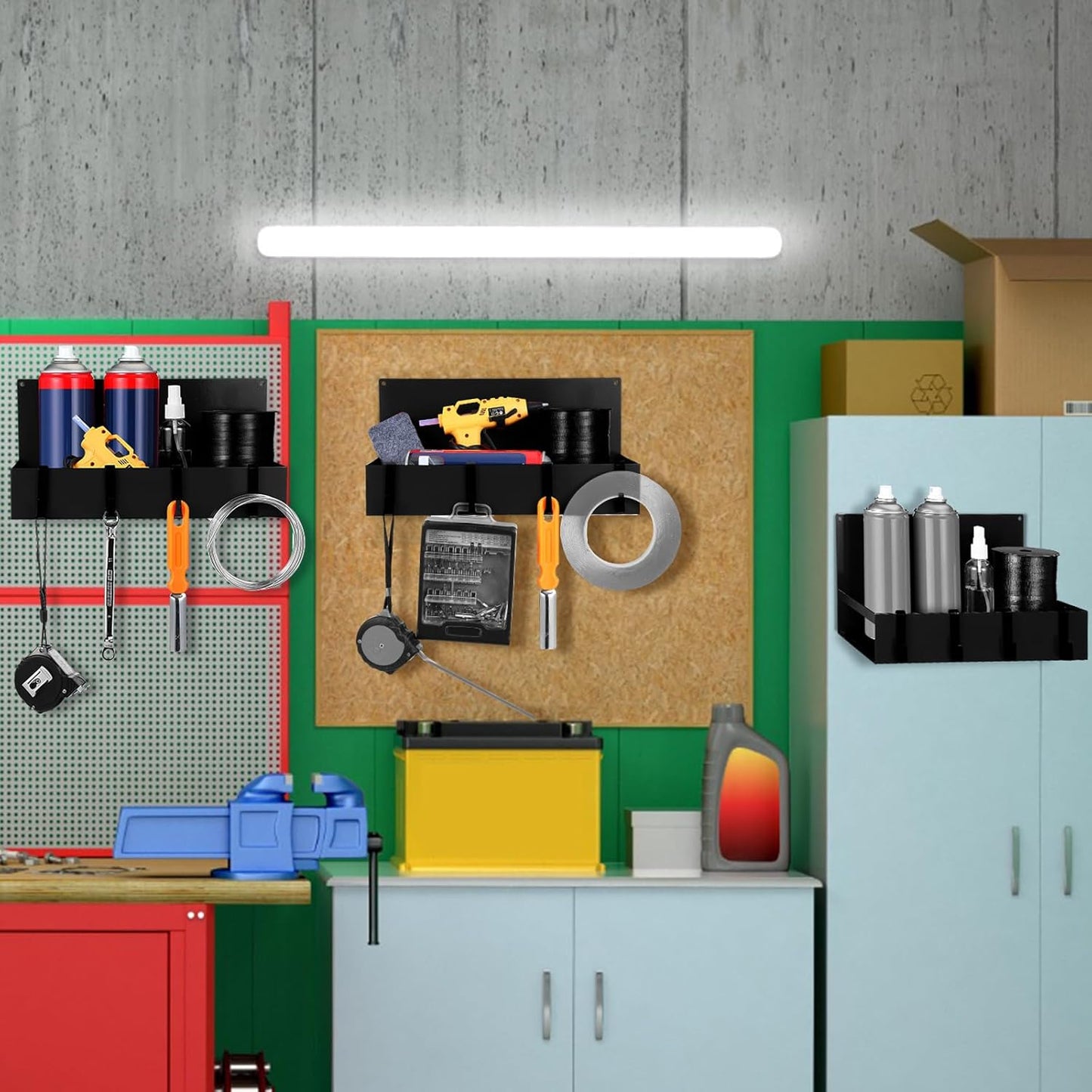 3 Pack Magnet Garage Organizer Magnetic Spice Rack for Refrigerator 20 lb Capacity Shelf Hanging Heavy Duty Magnetic Fridge Side for Organize Garage Tools(Black)