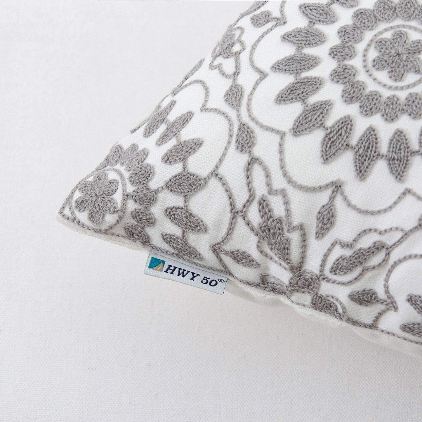 HWY 50 Gray Grey Decorative Throw Pillow Covers 18x18 Inch (1 Piece), Embroidered Cotton Farmhouse Cushion Cover Pillow Case for Sofa Couch Living Room Bed, Little Sunflower