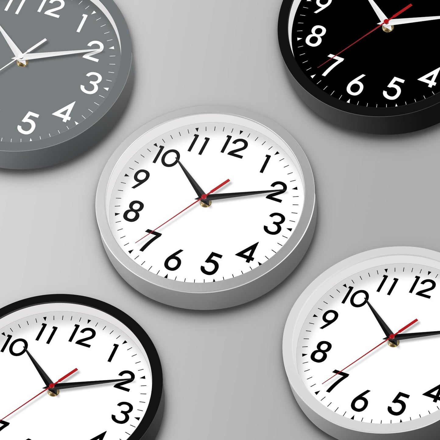 12 Inch Wall Clock Battery Operated Silent Non Ticking Analog Modern Decorative for Office Kitchen Outdoor Living Room Classroom Bedroom Bathroom School(Silver)