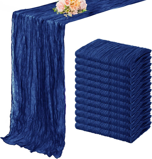 10FT 12 Pack Royal Blue Cheesecloth Table Runner 20 x 120 Inch Long Rustic Gauze Cheese Cloth Table Runner for Wedding Bridal Baby Shower Table Decorations Boho Fabric Sheer Birthday Party Table Decor