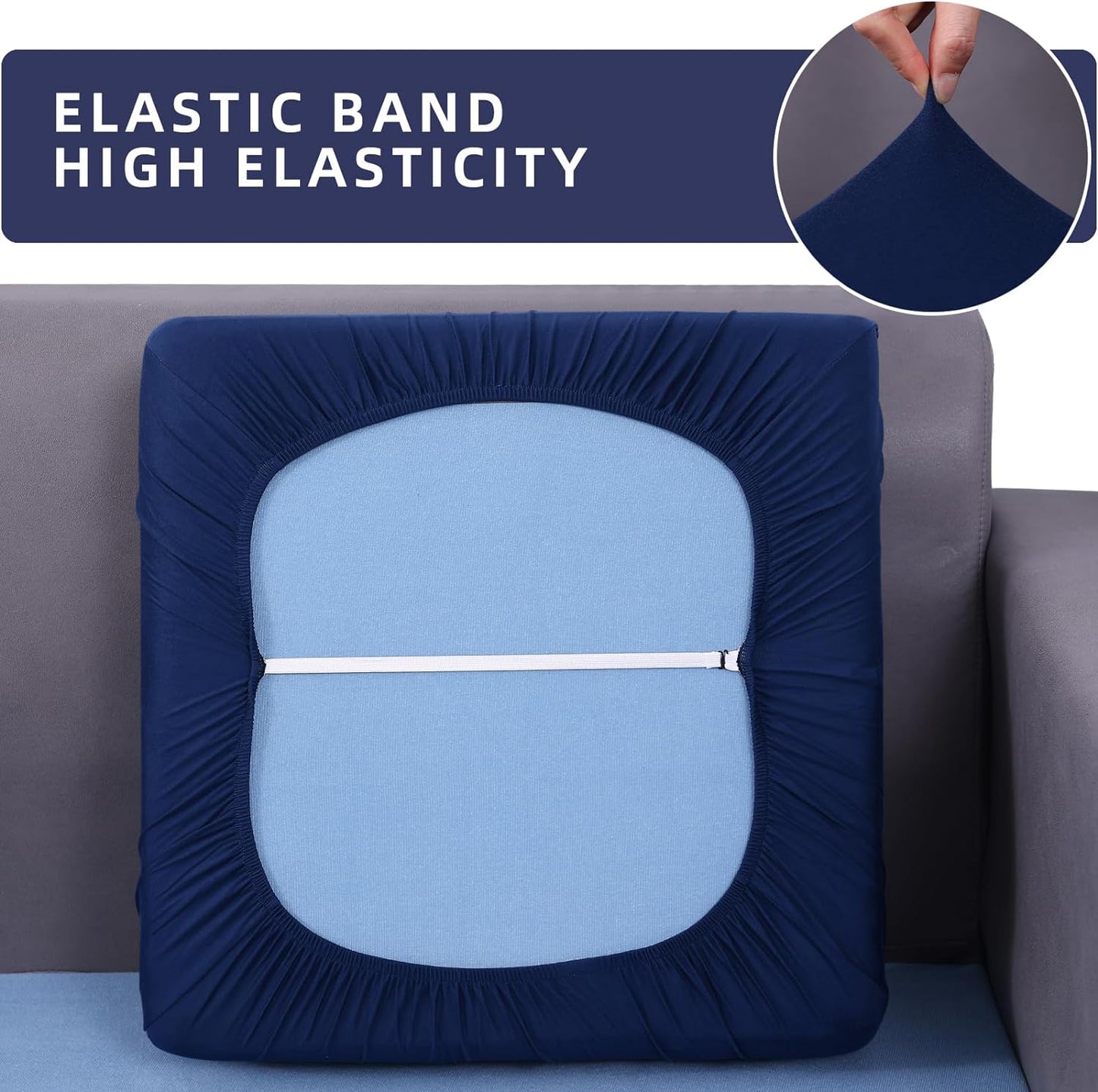 hyha Waterproof Couch Cushion Covers, Stretch Sofa Couch Seat Slipcover for Dog Washable, Non-Slip Waterproof Outdoor Cushion Covers for Patio Furniture Replacement (1 Piece for Medium, Navy)