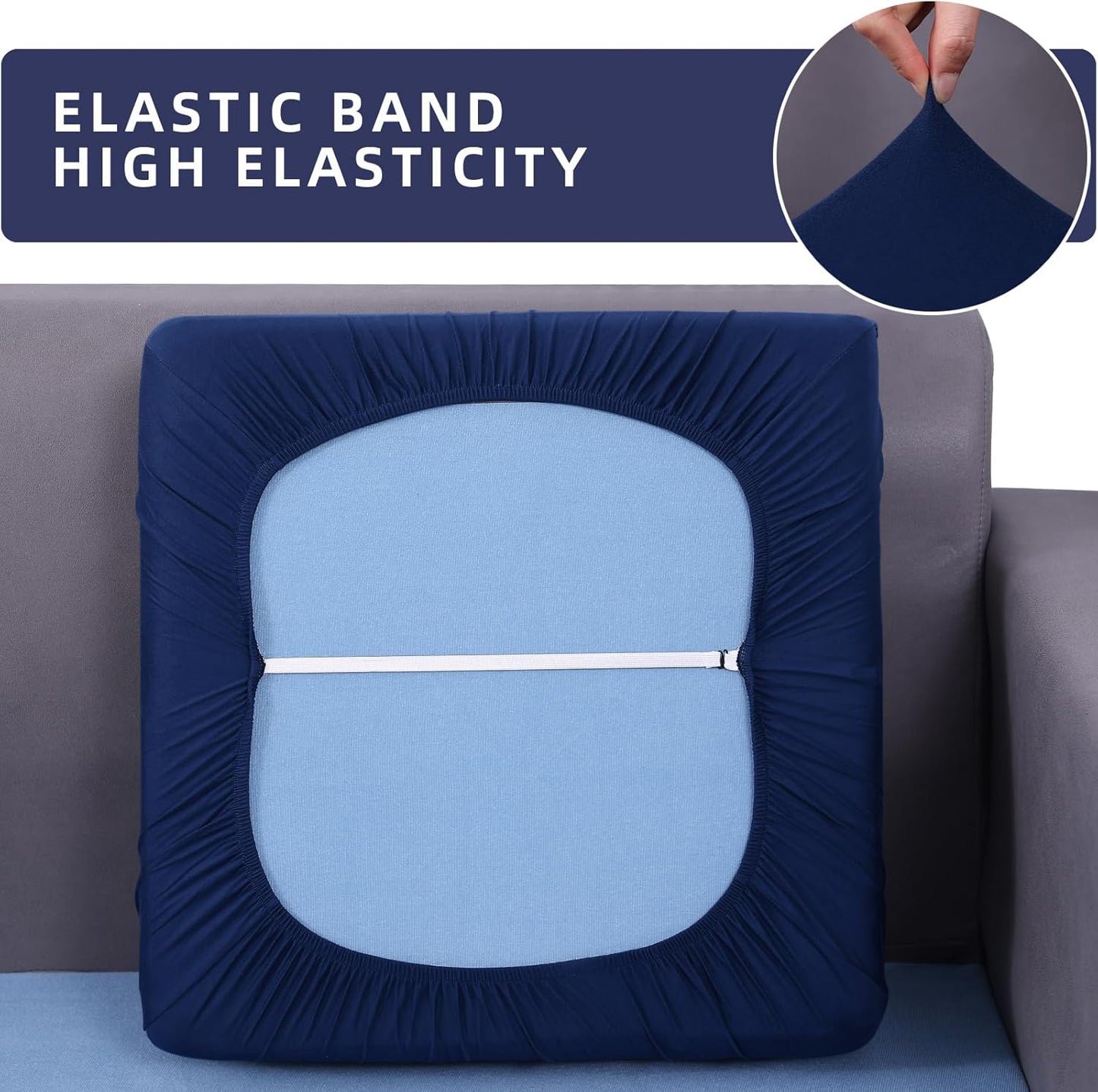 hyha Waterproof Couch Cushion Covers, Stretch Sofa Couch Seat Slipcover for Dog Washable, Non-Slip Waterproof Outdoor Cushion Covers for Patio Furniture Replacement (1 Piece for Large, Navy)