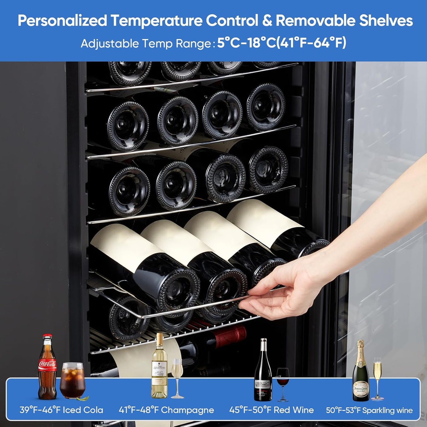24 Bottle Compressor Wine Cooler Refrigerator with Lock, Freestanding Wine Fridge, 41°F-64°F Digital Temperature Control, Large Wine Cellar for Red, White, Champagne, and Sparkling Wine – Black