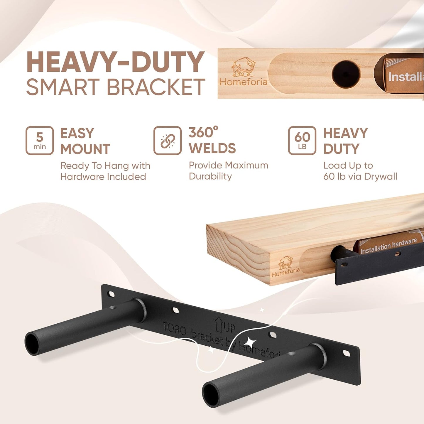 Homeforia Walnut 18 inch Floating Shelf, High End Solid Real Wood 18inch Floating Shelves for Wall Mounted, Dark Brown 18 inches Long Floating Shelves, Heavy Duty Bracket, 18 X 6.5 X 1.75 in, Set of 4